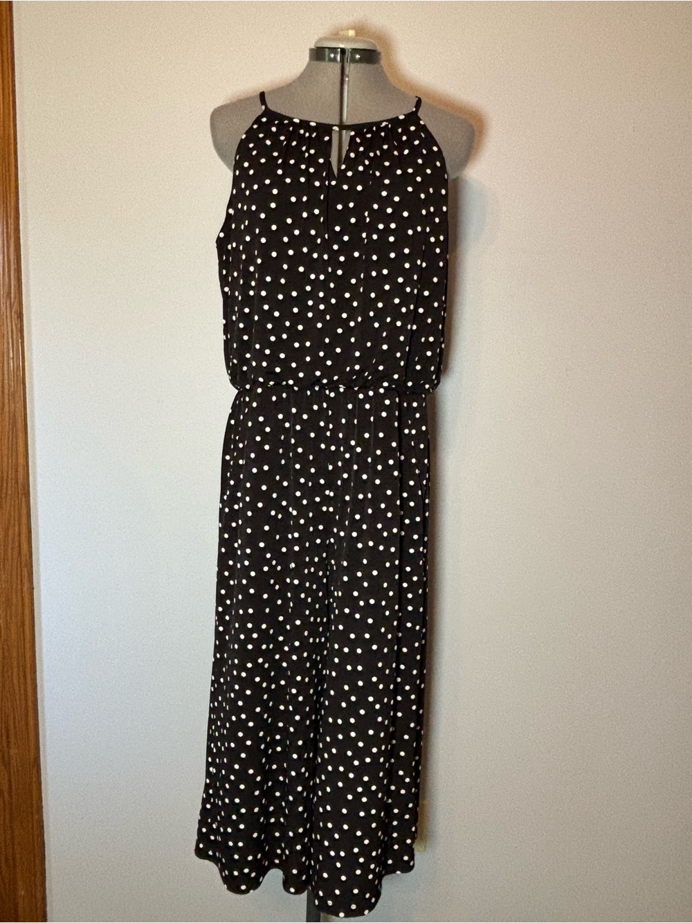 London Times Black and White Polka Dot Halter Jumpsuit - size 12